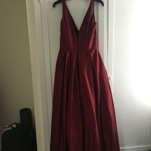 Satin dark red Betsy & Adam ball gown